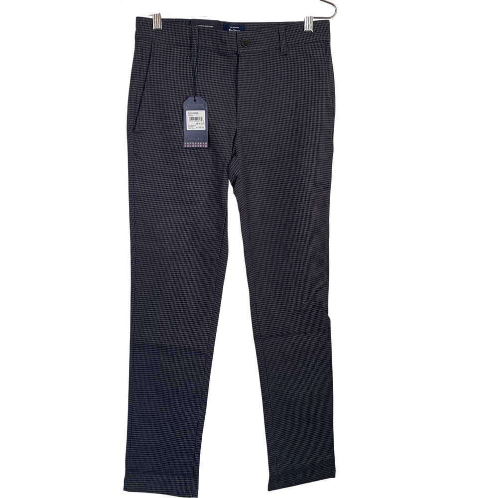 Ben Sherman Mens Grey Houndstooth Straight Fit‎ Stretch Pants 28x30 BS33WB298